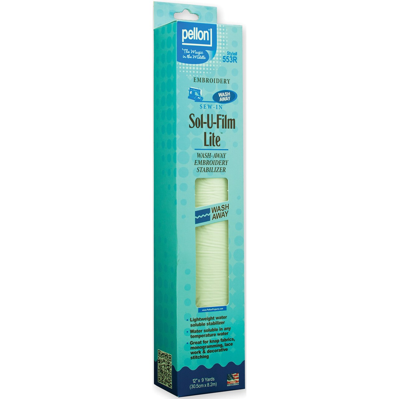 Pellon Sol-U-Film Lite Wash Away Embroidery Stabilizer-White 12"X9yd